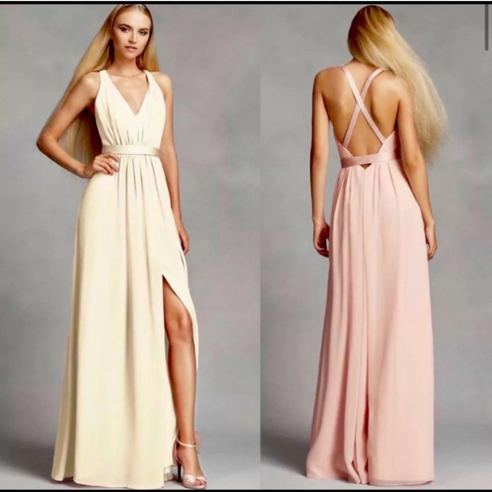 White by Vera Wang Cream and Pink Backless Gown